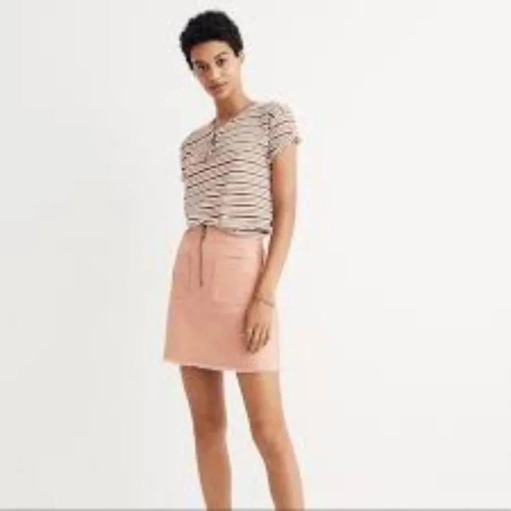 Madewell Peachy Pink A-line Zip Patch Pocket Frayed Hem Denim Mini Skirt, Size 4